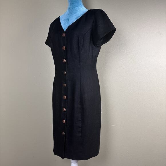 Marie St. Claire sheath dress Linen Women 8 Black, Buttons, Career wear class - Picture 6 of 14